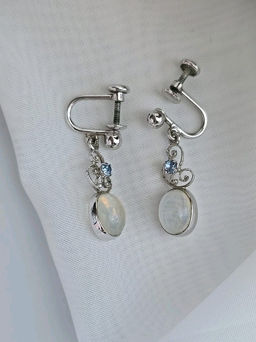 1950s VAN DELL MOONSTONE BLUE RHINESTONE 925 PENDANT & EARRINGS