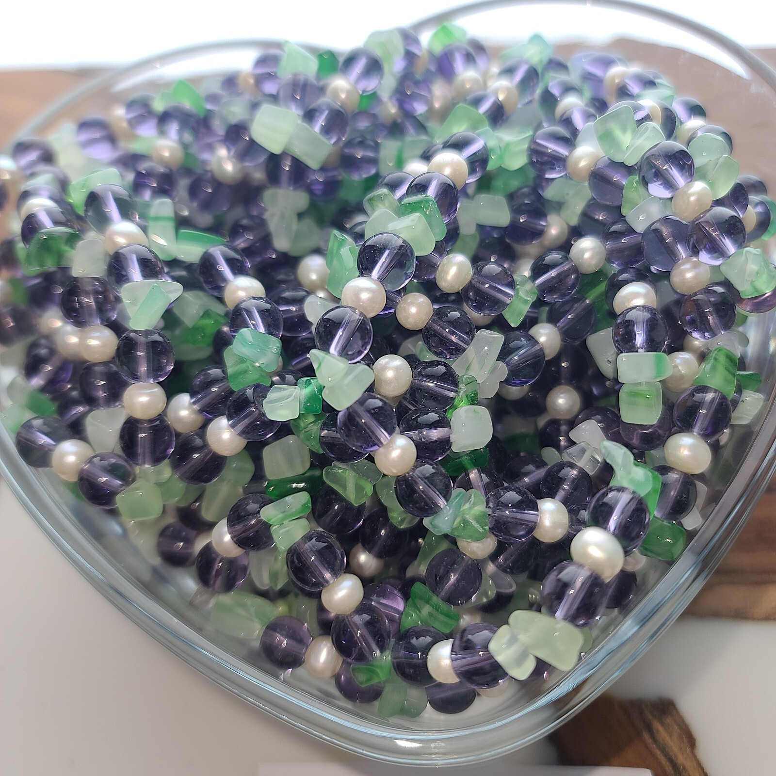 Reseller Lot of 50 FW Pearl + Purple/Green Beads 6″ Stretch Bracelets (4 of 4)