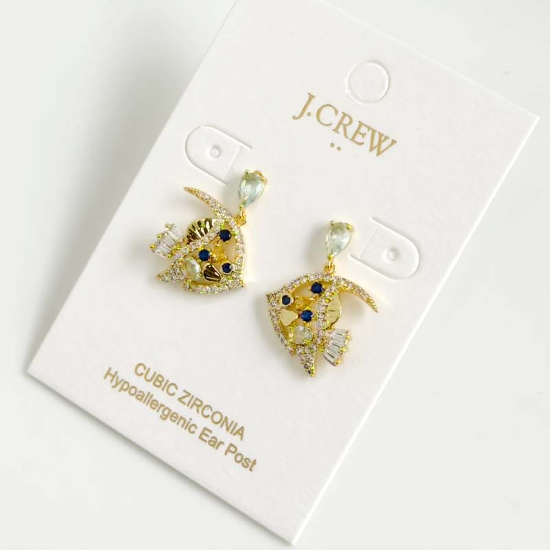 New 25mm Jcrew CZ Fish Drop Earrings Lovely Women Party Vacation Jewelry Gift