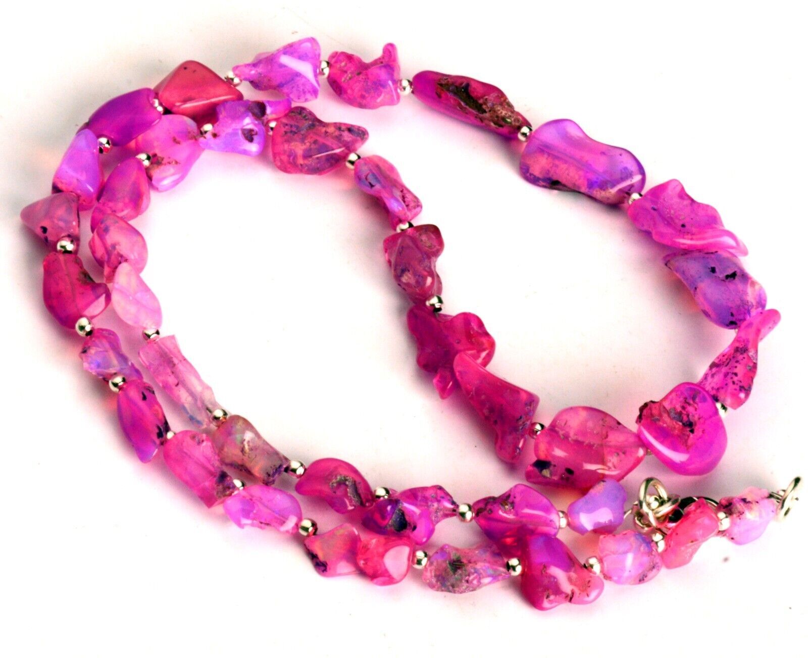 Natural Rainbow Fire Pink Opal Gem 7 to 13 mm Rough Nugget Beads 17.5″ Necklace