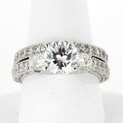 1.31cttw Ring Set Sterling Silver Three Stone AAA CZ Engagement 6MM Szs 5-10