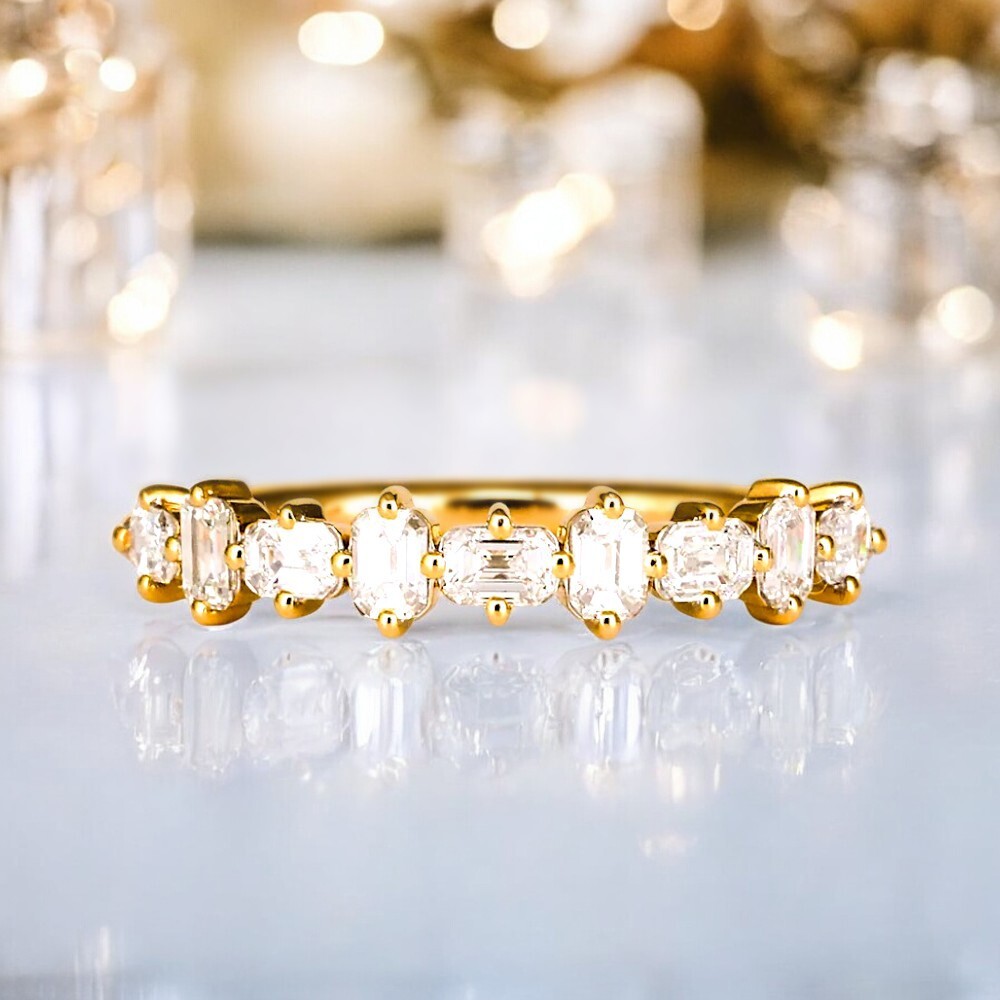 Lab Grown Diamond Stacking Band 14K Yellow Gold Emerald Cut 0.50 Ct GLI HRD Ring