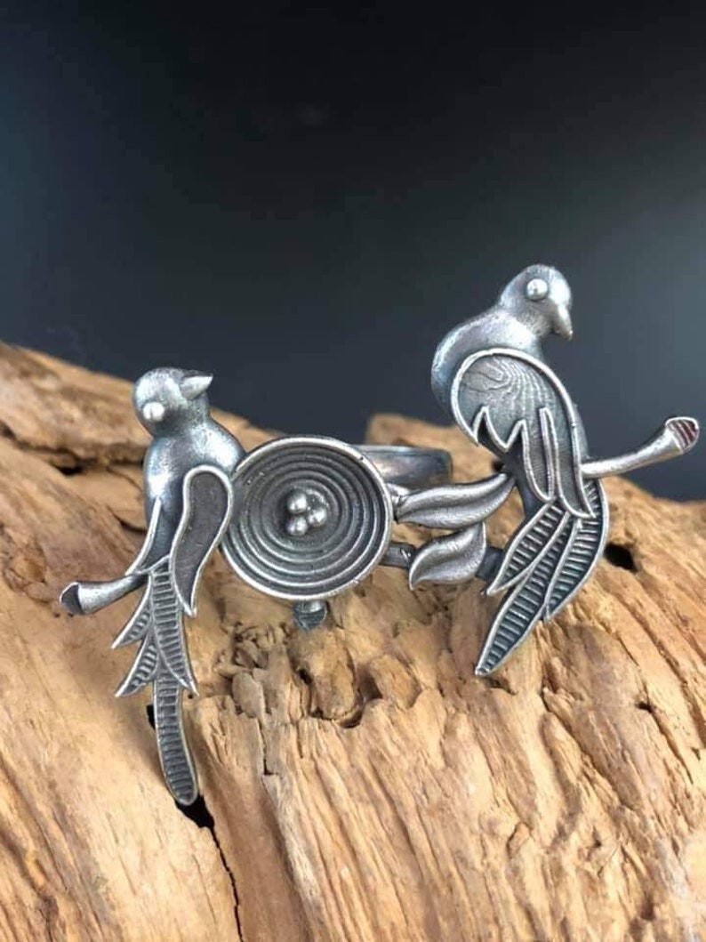 Silver Plated Brass Antique Art Deco Bird Shape Oxidized Ring Adjustable size