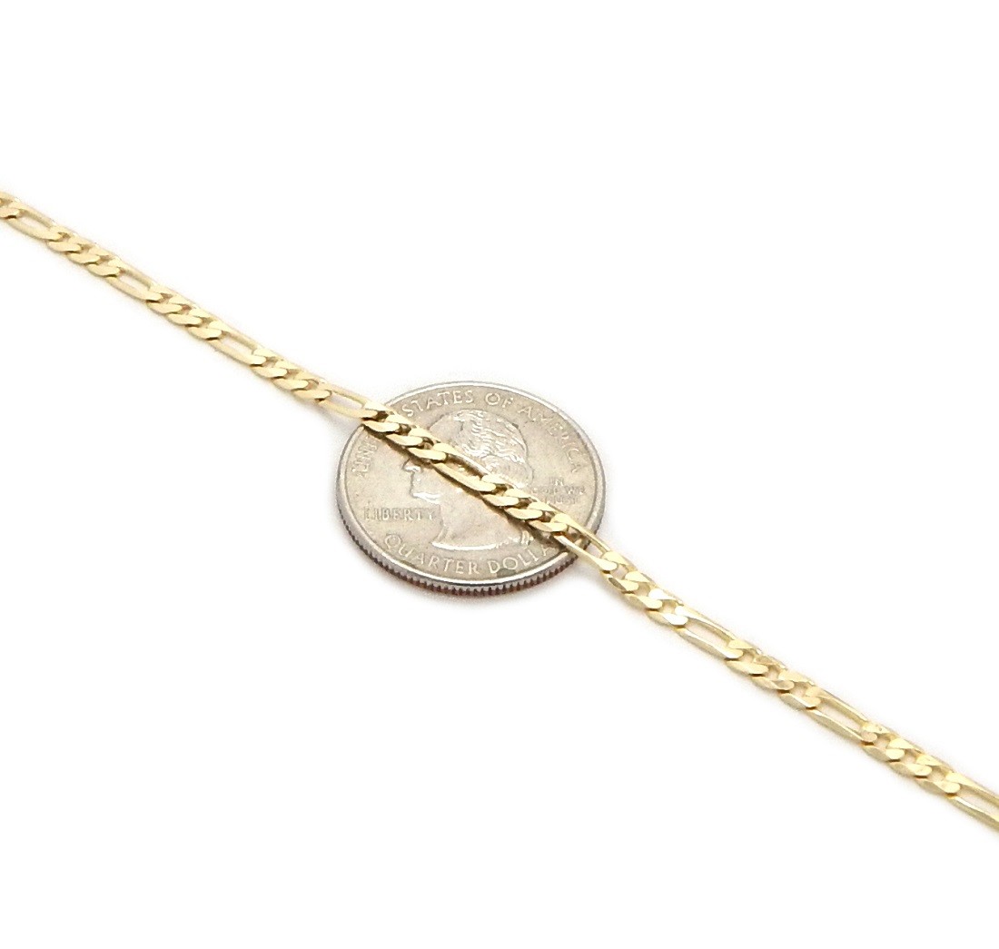 14k Italian Figaro Link Chain Necklace 3mm Wide 18″ 20″ 24″ 30″ inch Gold Plated