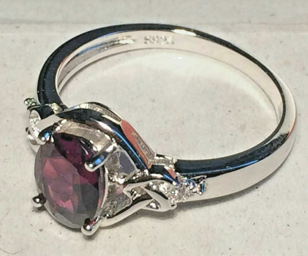 Garnet Ring Natural 8x6mm Stone Solid Sterling Silver Sizes 6.5 to 10 US