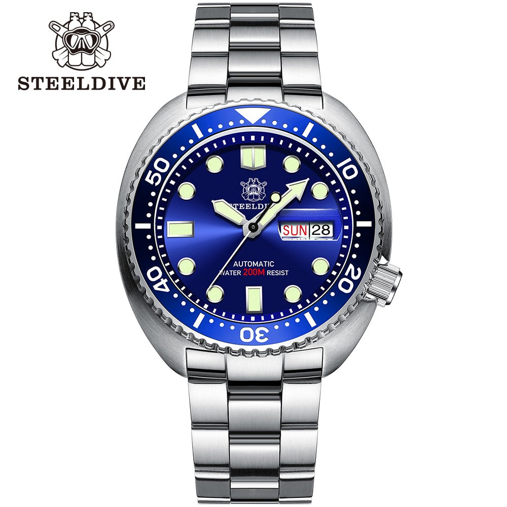 STEELDIVE SD1972 Mens 45mm 200M Automatic Dive Watch NH36 Steel Day