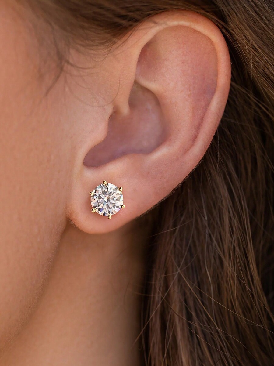 4.0 Ct TW Moissanite Solitaire Stud Earrings 14K Yellow Gold Certified FL/D Gift