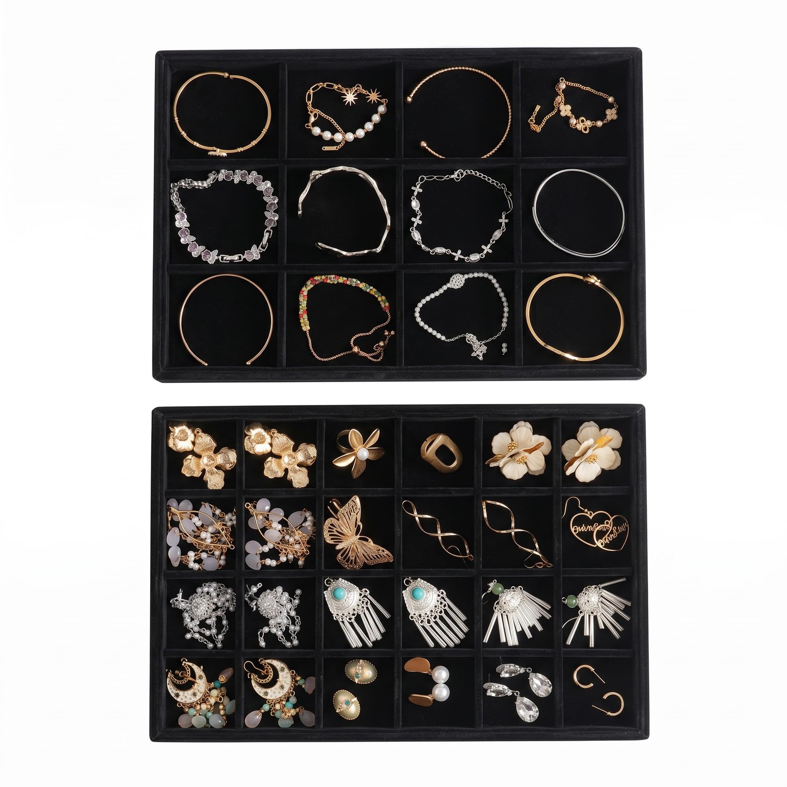 Frebeauty Jewelry Trays for Drawer,Set of 2 Organizer Set 2, Black