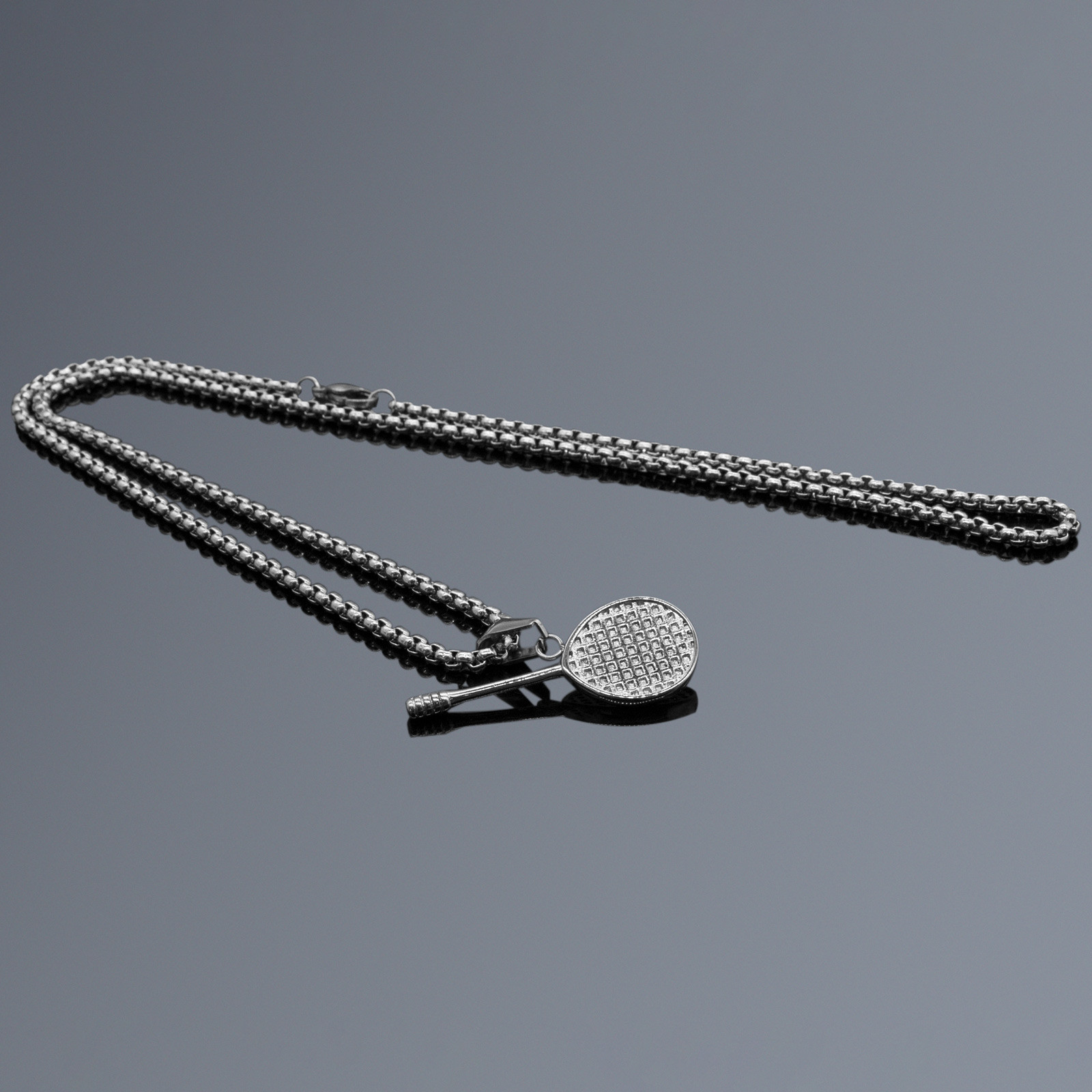 24′ Gold Silver Black Badminton Racket Pendant Necklace Keepsake Stainless Steel