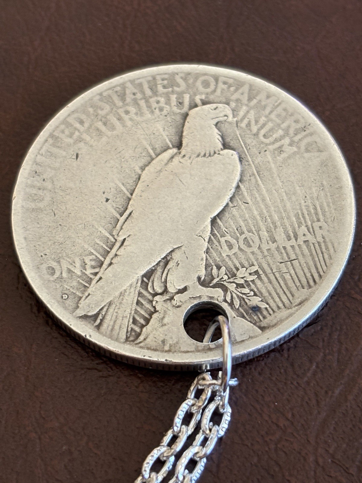 1922 90% Silver Peace Dollar on a Silver Plated Chain-Impressive!