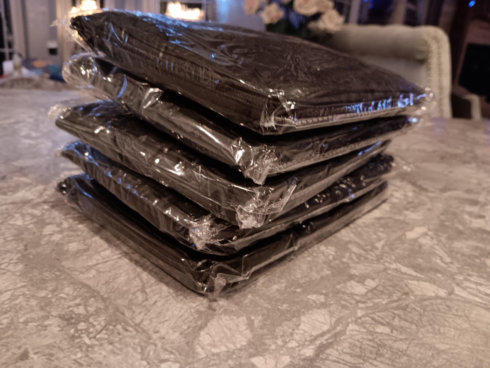 Black Leather (Polyester) Folding Zippered Jewelry Clutch Case- Lot Of 5- NEW