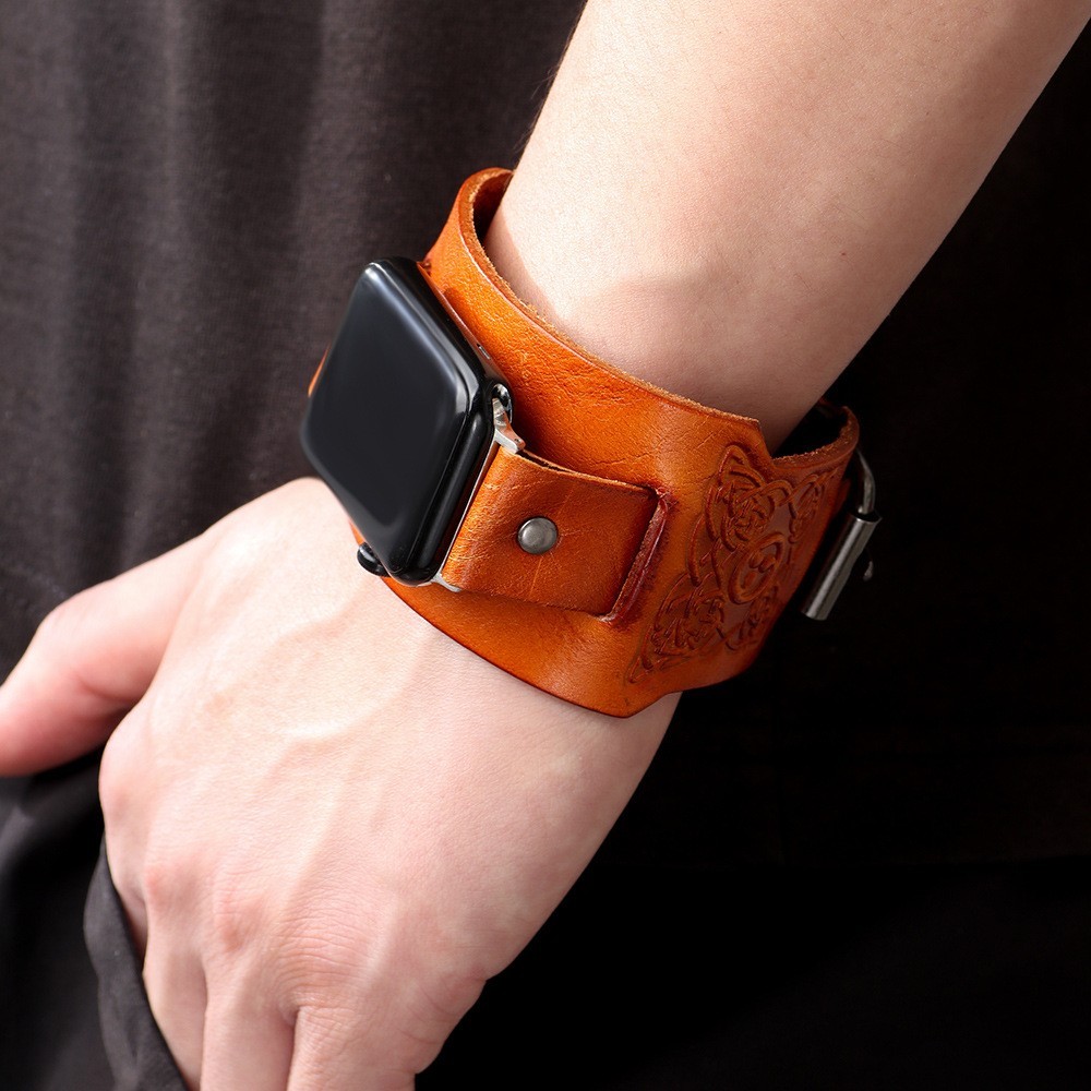 Wide Leather Cuff Band Compatible with Apple Watch 38 40 41 42 44 45 49mm