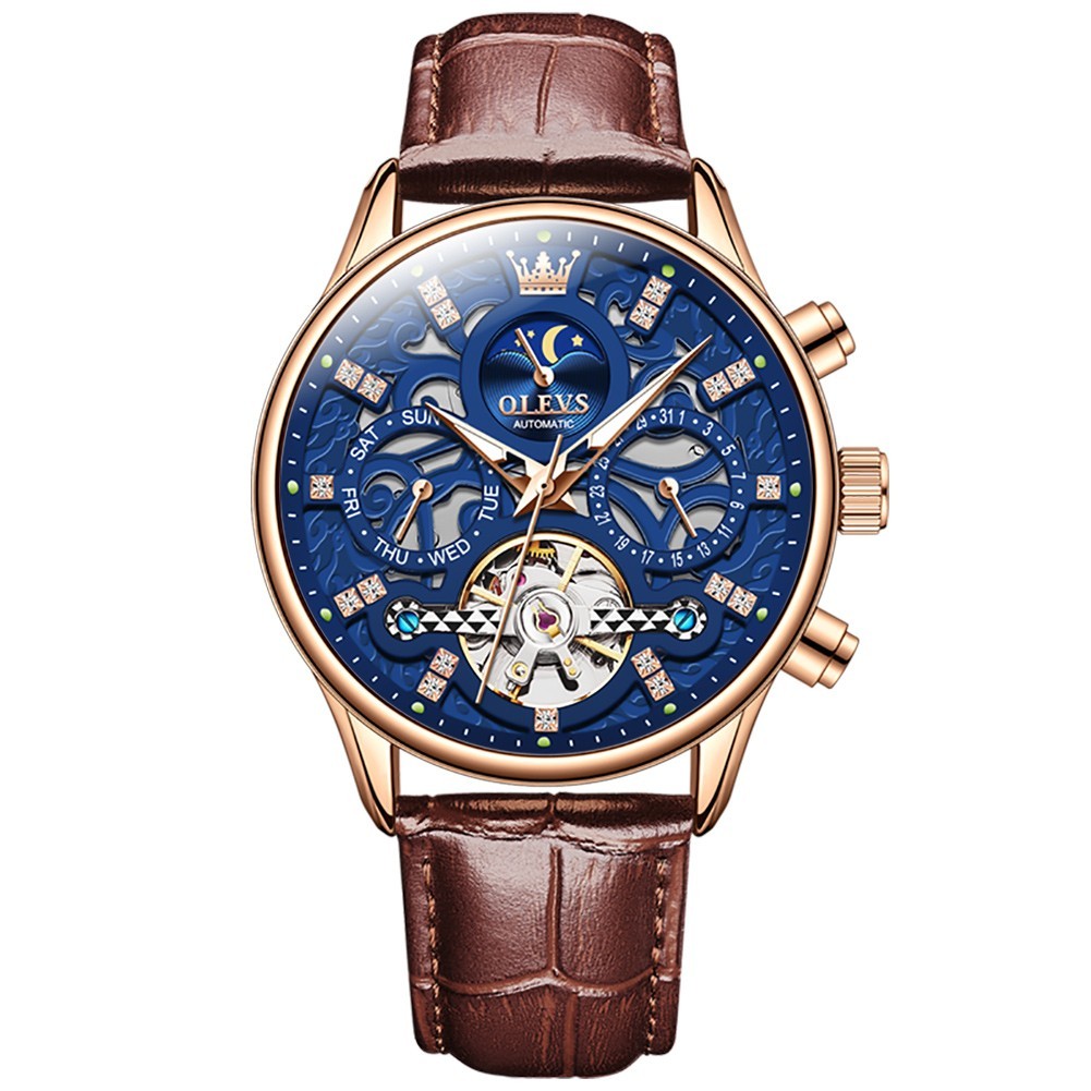 OLEVS 6658 Noctilucent Genuine Leather Multi-functiom Water Resistant Wristwatch