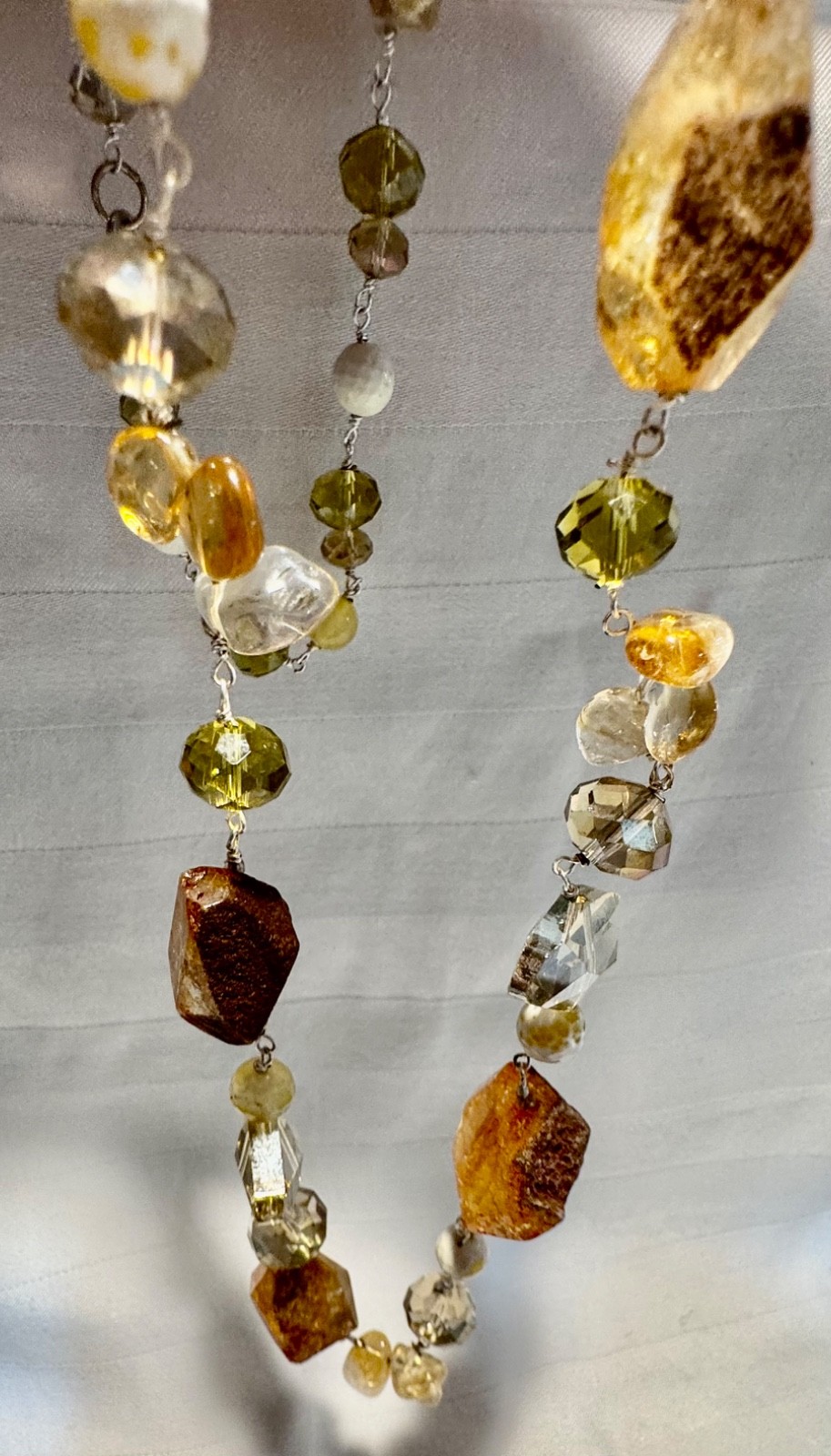 Chunky Citrine & Quartz Bead Necklace 30″ Sterling Sterling Silver 952 114g