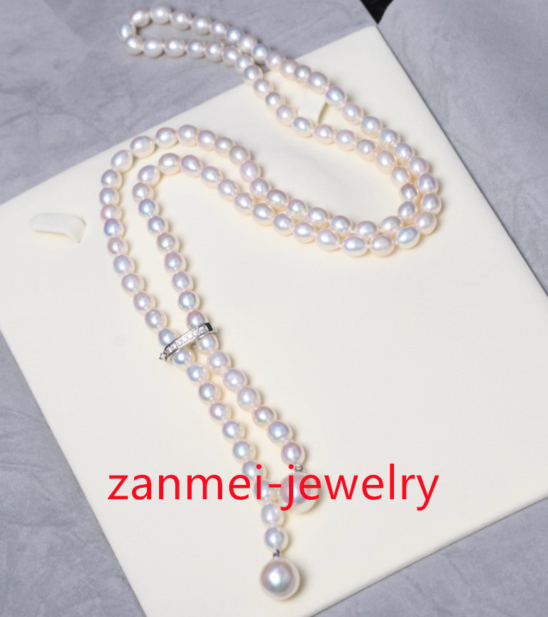 36 inch Gorgeous AAAA 6-7mm natural south sea white pearl necklace 925S NICE