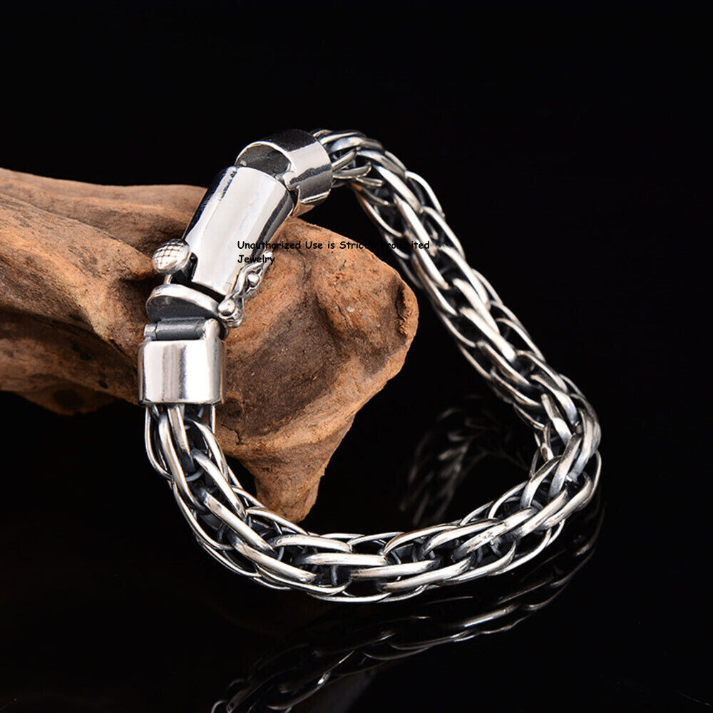 Pure S925 Sterling Silver Chain 8mm Multi Toggle Link Bracelet 57-58g 8.7inch
