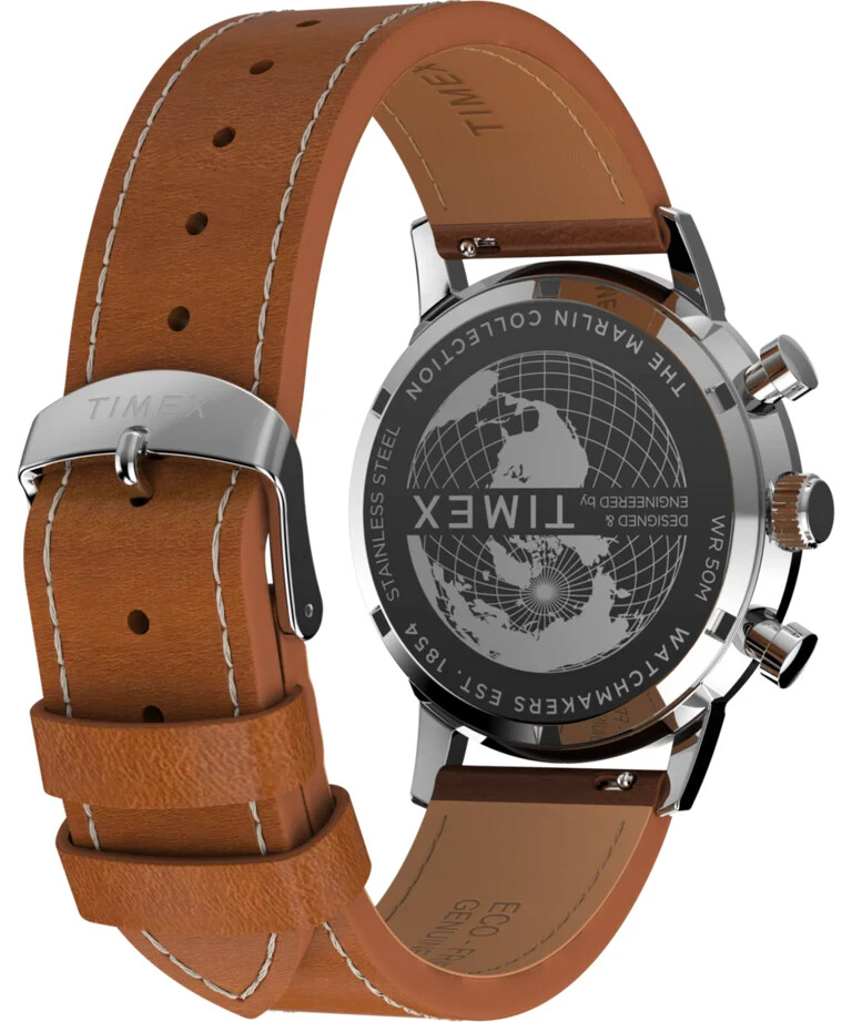 New Timex Marlin Chronograph Tachymeter Racing Leather Strap Watch TW2W99100