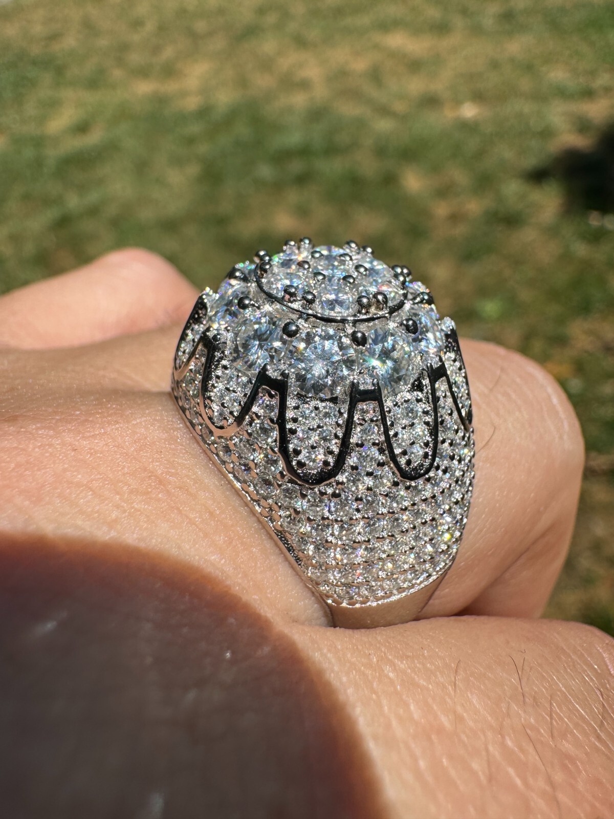 MOISSANITE Rapper Large Stone Dome Iced Hip Hop Ring 925 Silver Bust Down