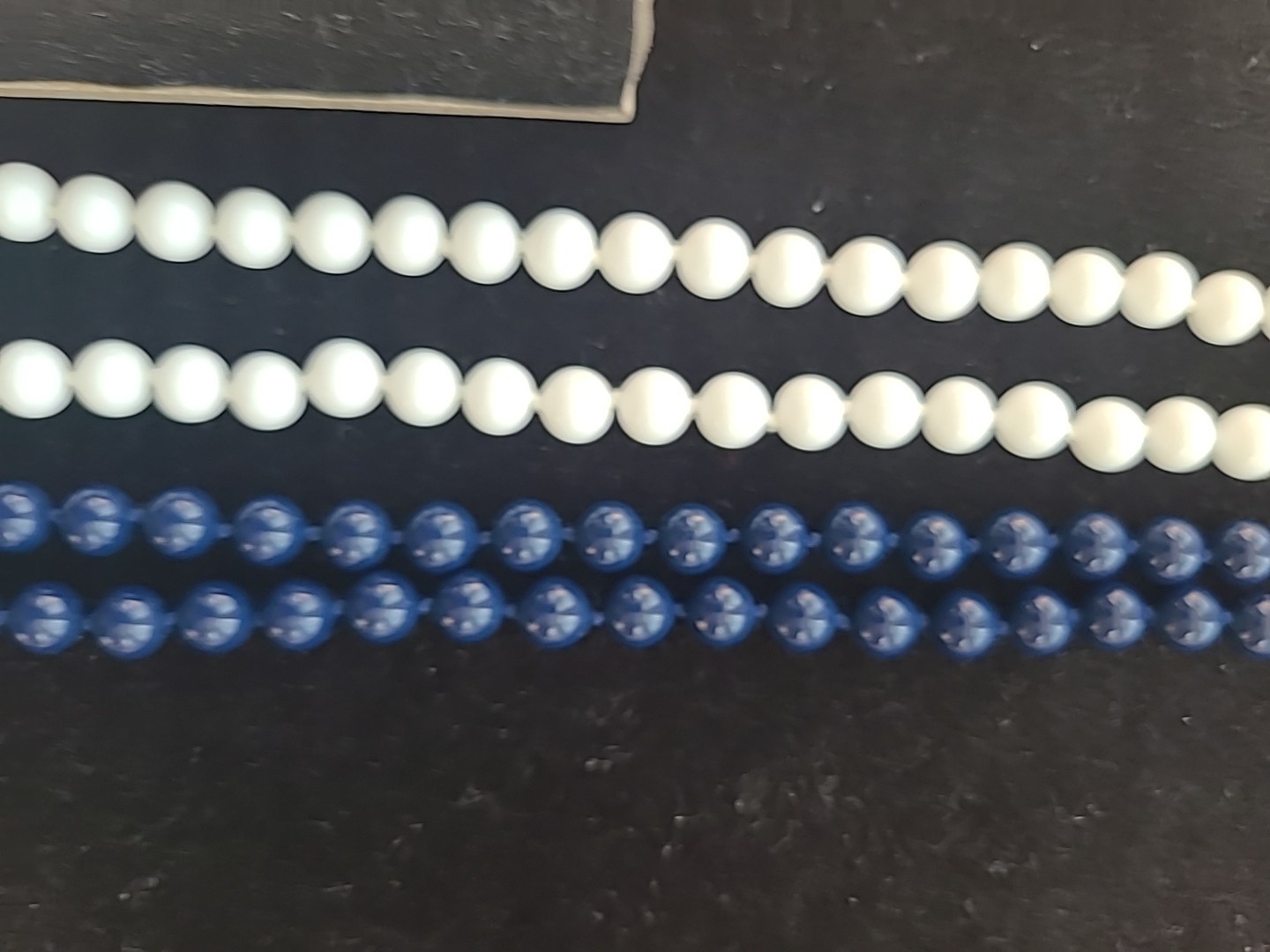 2 Monet Hand Knotted Glass Bead Necklaces Navy Blue White with blue earrings