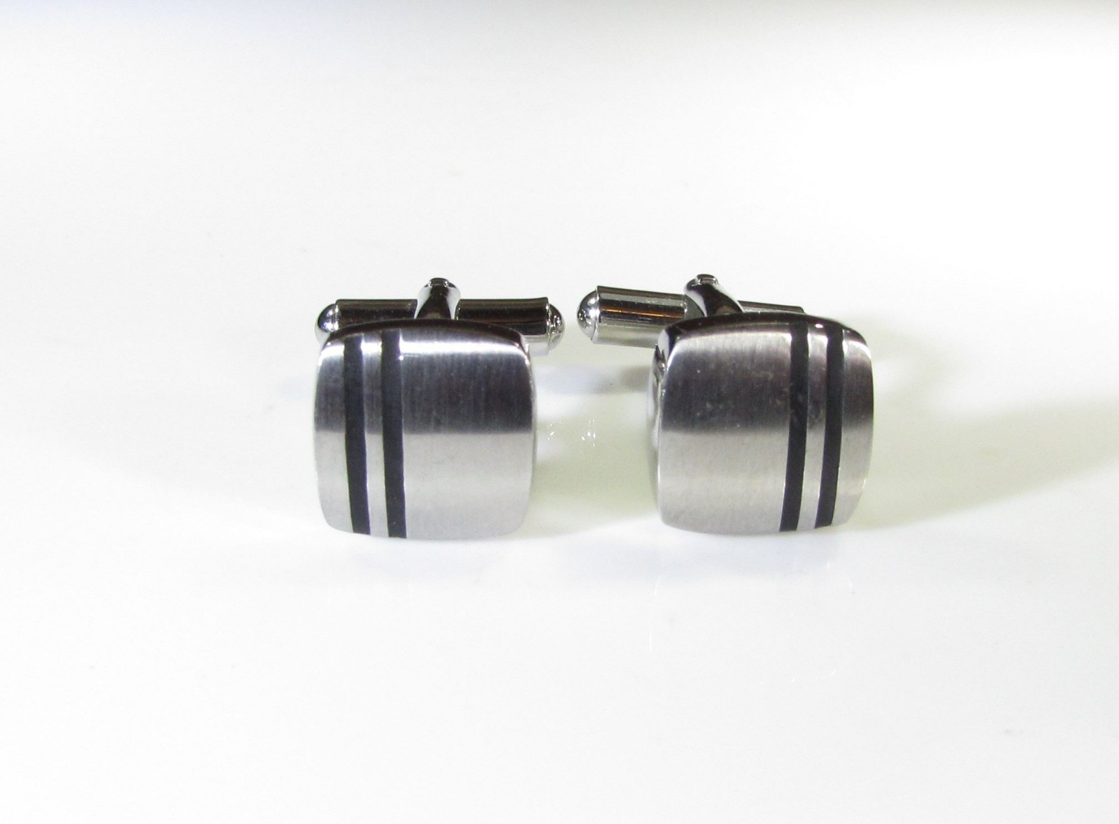Triton Stainless Steel Cufflinks with Enamel Black Stripes