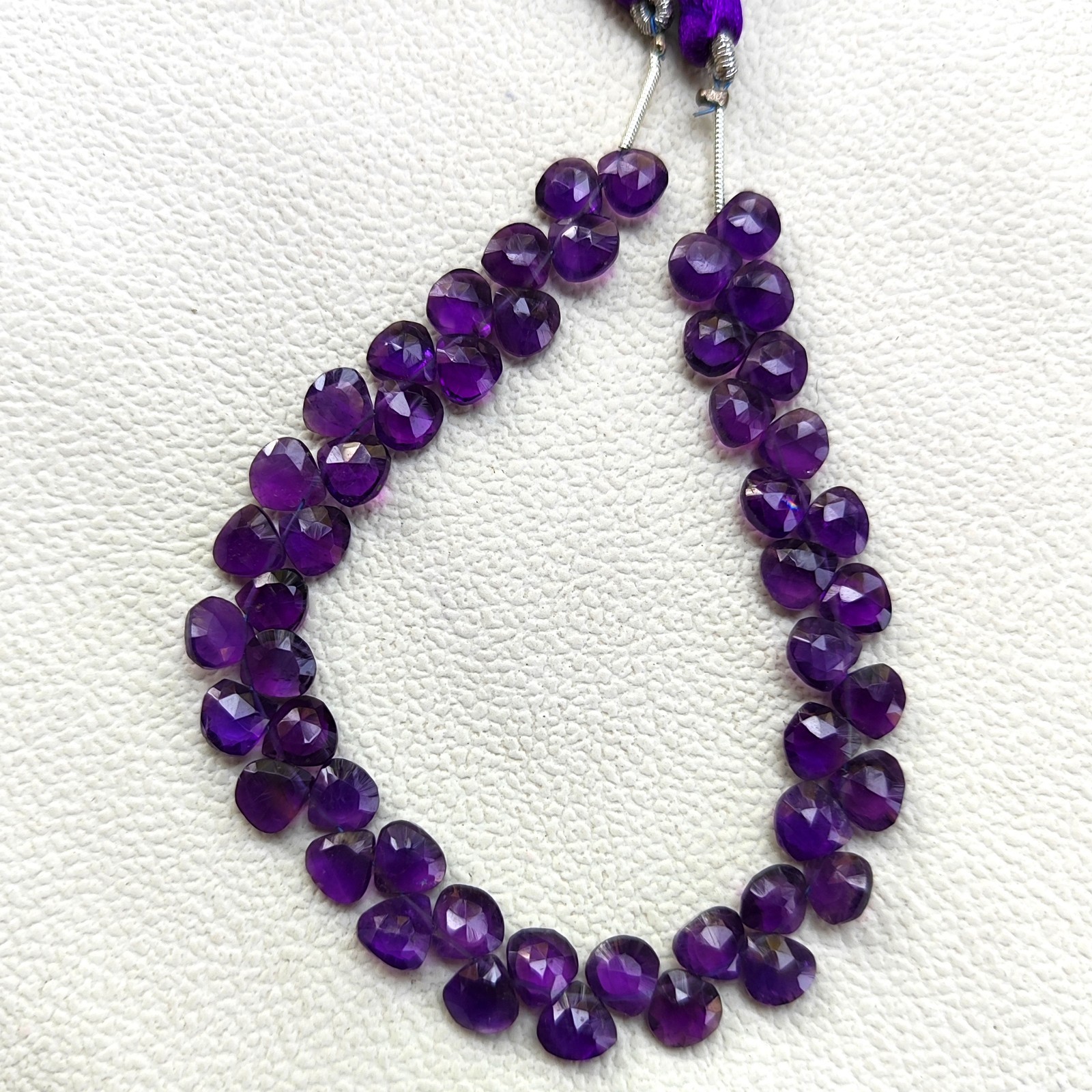 7mm Amethyst Faceted Heart Shape Beads 7.5 Inch Strand Brazil Natural Gemstones