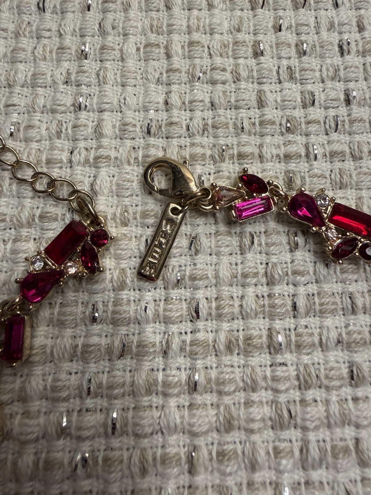 WHBM Necklace Pink/Red Gold Tone Lobster, Adj