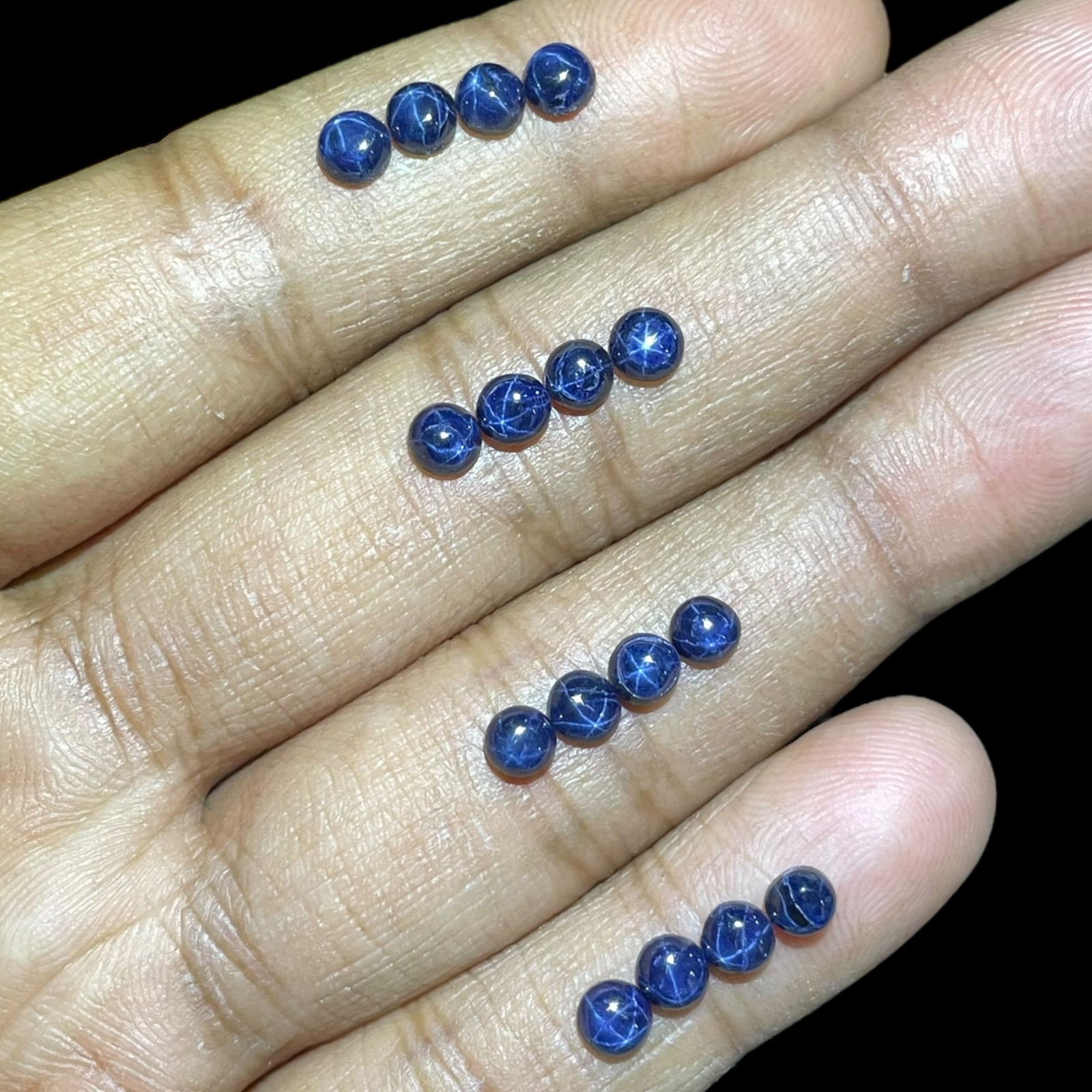 16 Pcs Natural Star Blue Sapphire 4mm Round Loose Cabochon Gemstones Lot