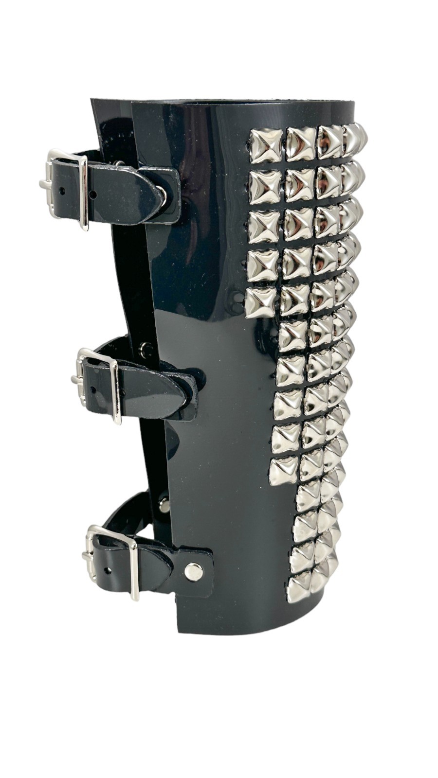 14 ROW PYRAMID STUD GAUNTLET BRACER WITH BUCKLE PVC VINYL PUNK THRASH METAL USA