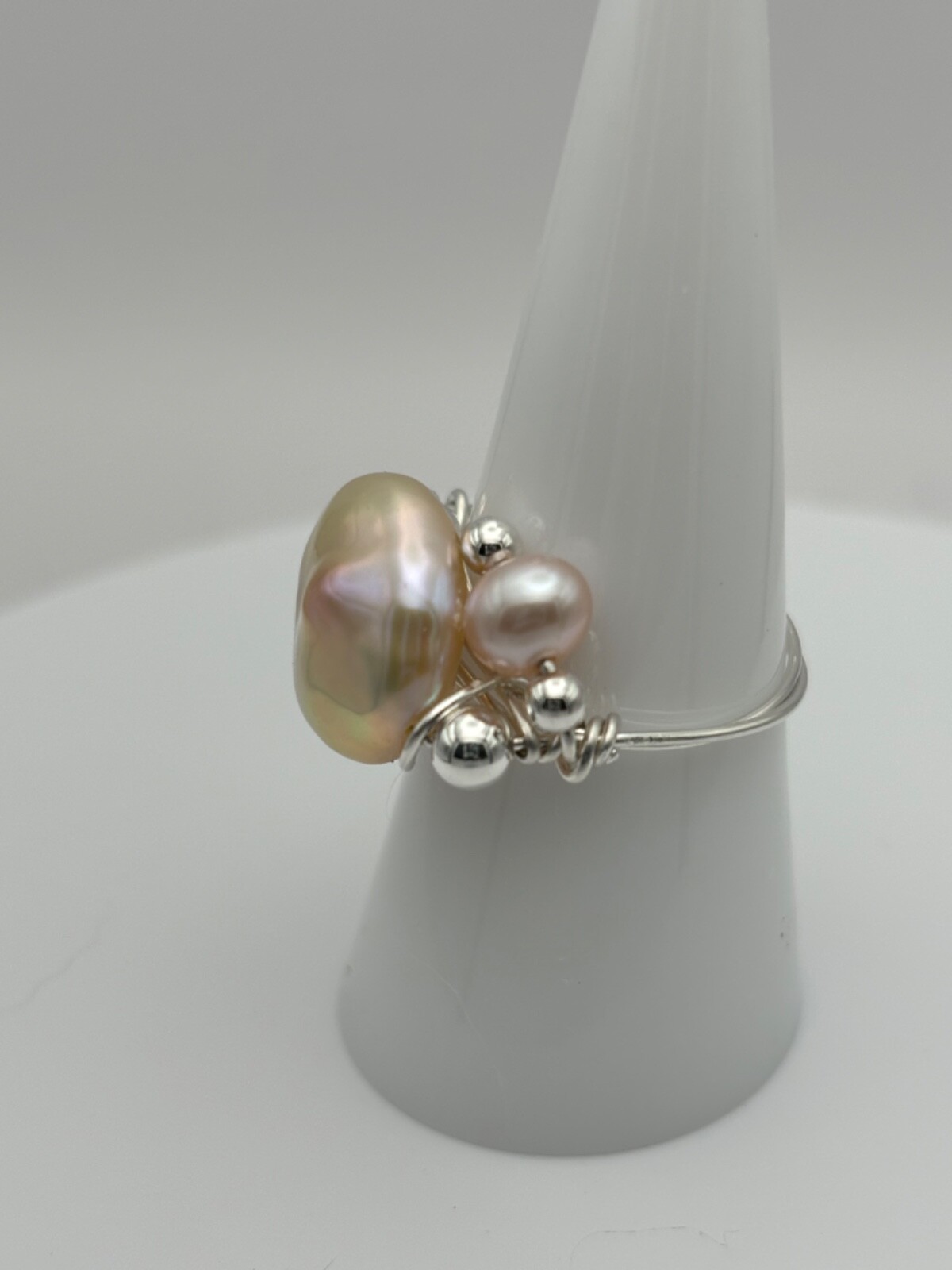 Handmade Freshwater Coin Pearl Ring in sterling silver