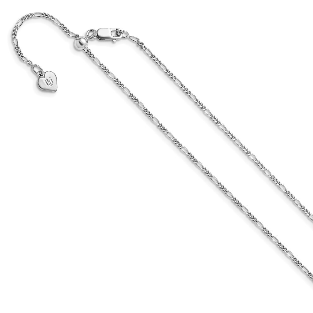 Sterling Silver Rhodium-plated Adjustable 1.55mm Figaro Chain Necklace 22″