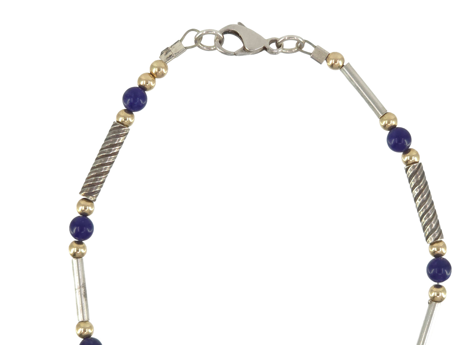 VINTAGE 4mm NATURAL LAPIS LAZULI BEADS 3mm 1OK GOLD BEADS and STERLING BRACELET
