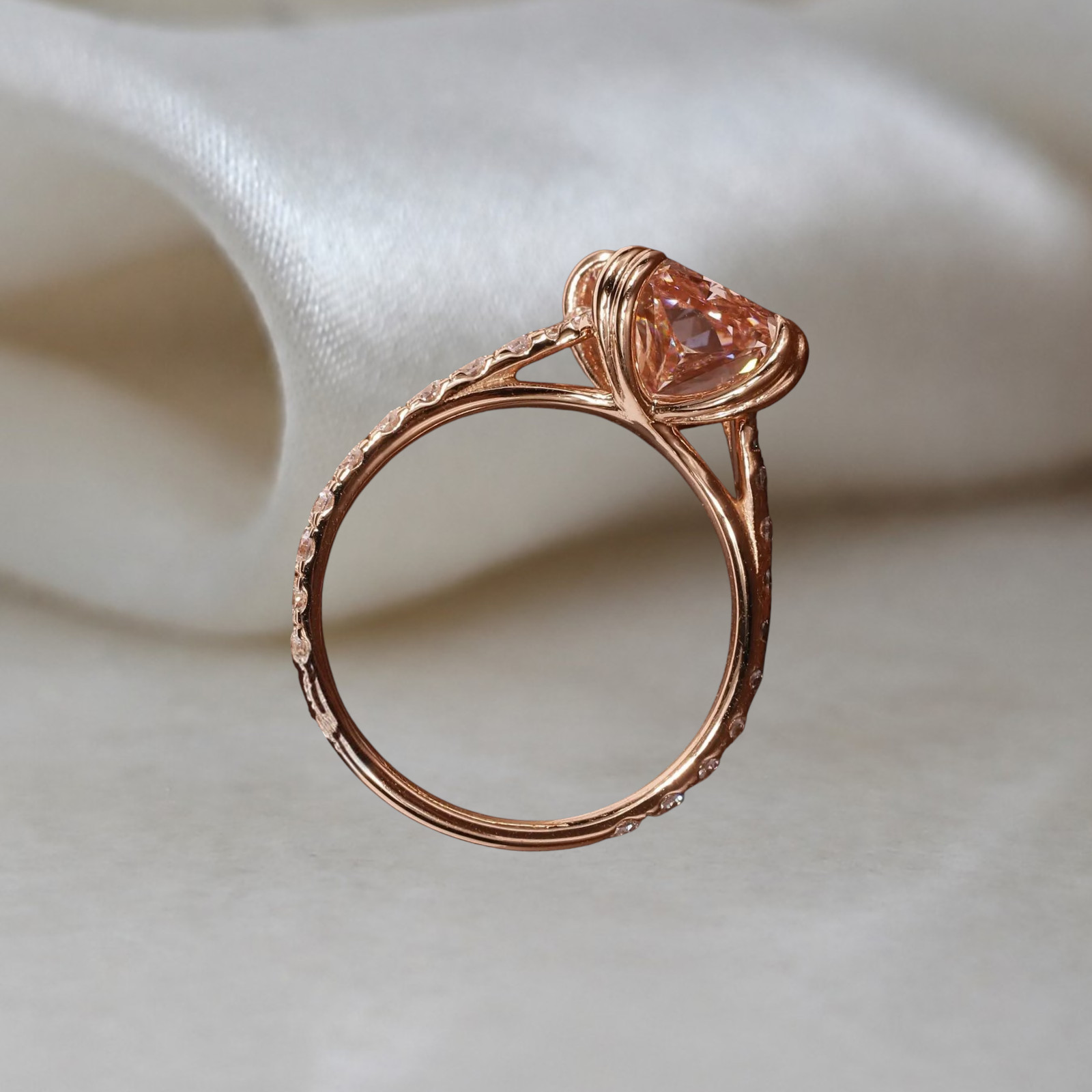 Radiant Cut 4.40 Ct IGI Lab Created Diamond Ring 14k Rose Gold Fancy Vivid Pink