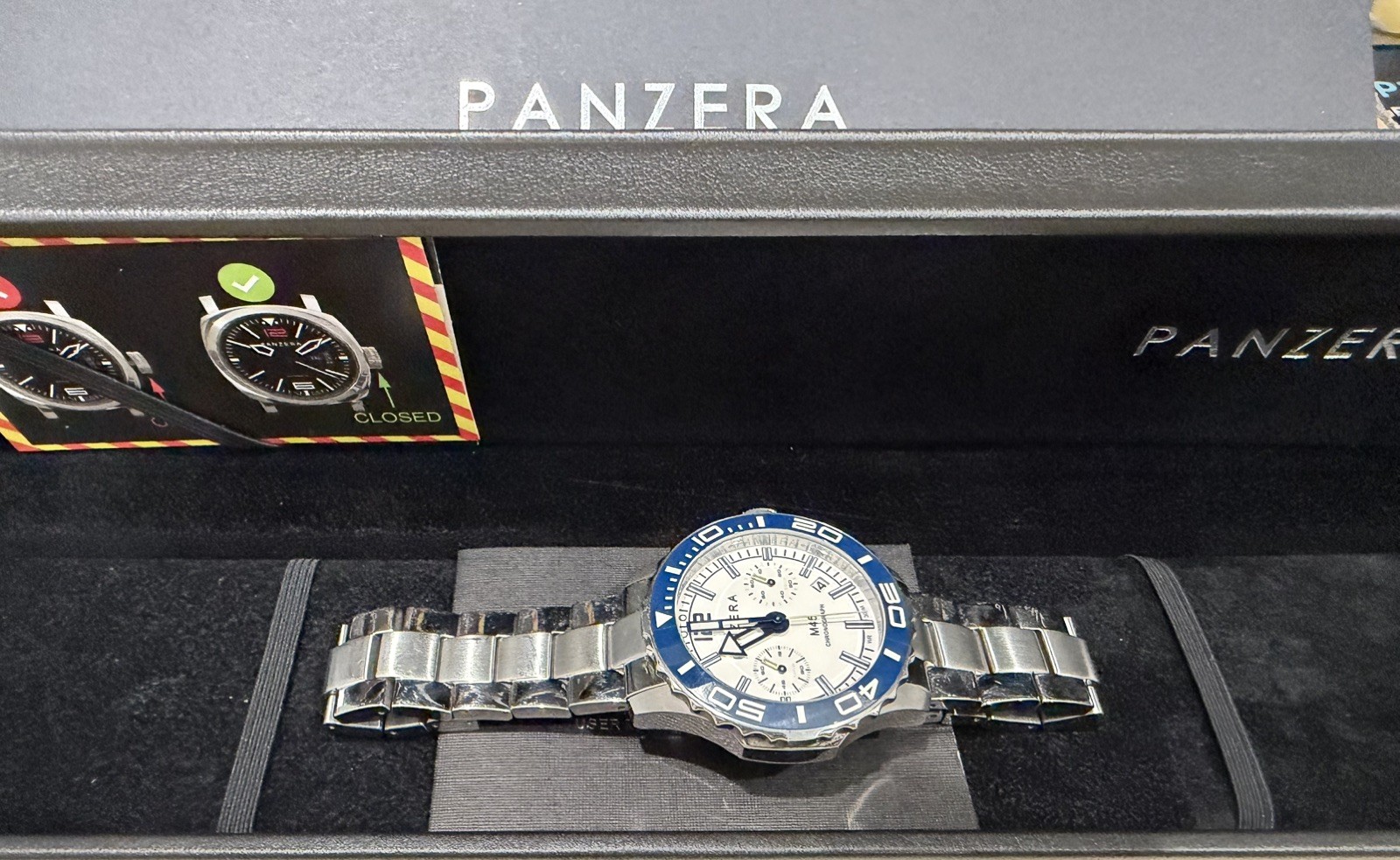 Panzera M45 Chronograph 300M Dive Watch Full Kit Box Papers Extra Links