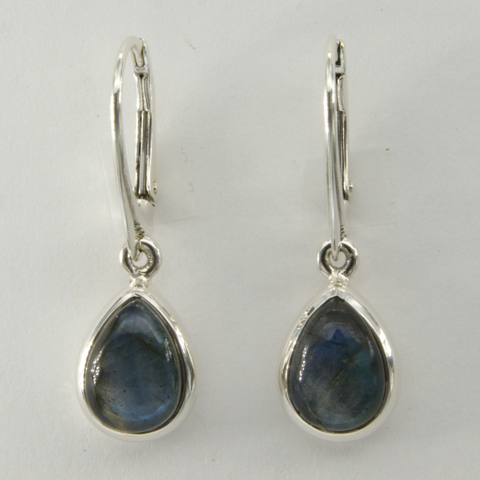Genuine Natural Pear Drop LABRADORITE Earrings 925 STERLING SILVER Leverback 4e