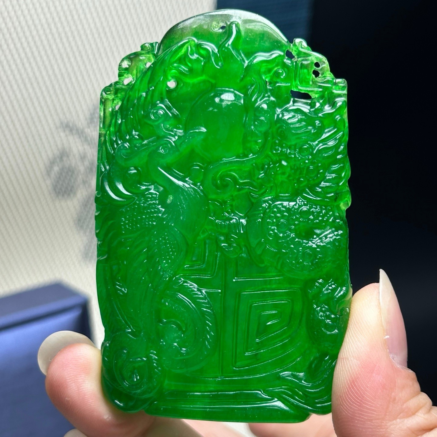 Natural ice green Burmese Jade Jadeite Carved Dragon Pendant&Necklaces