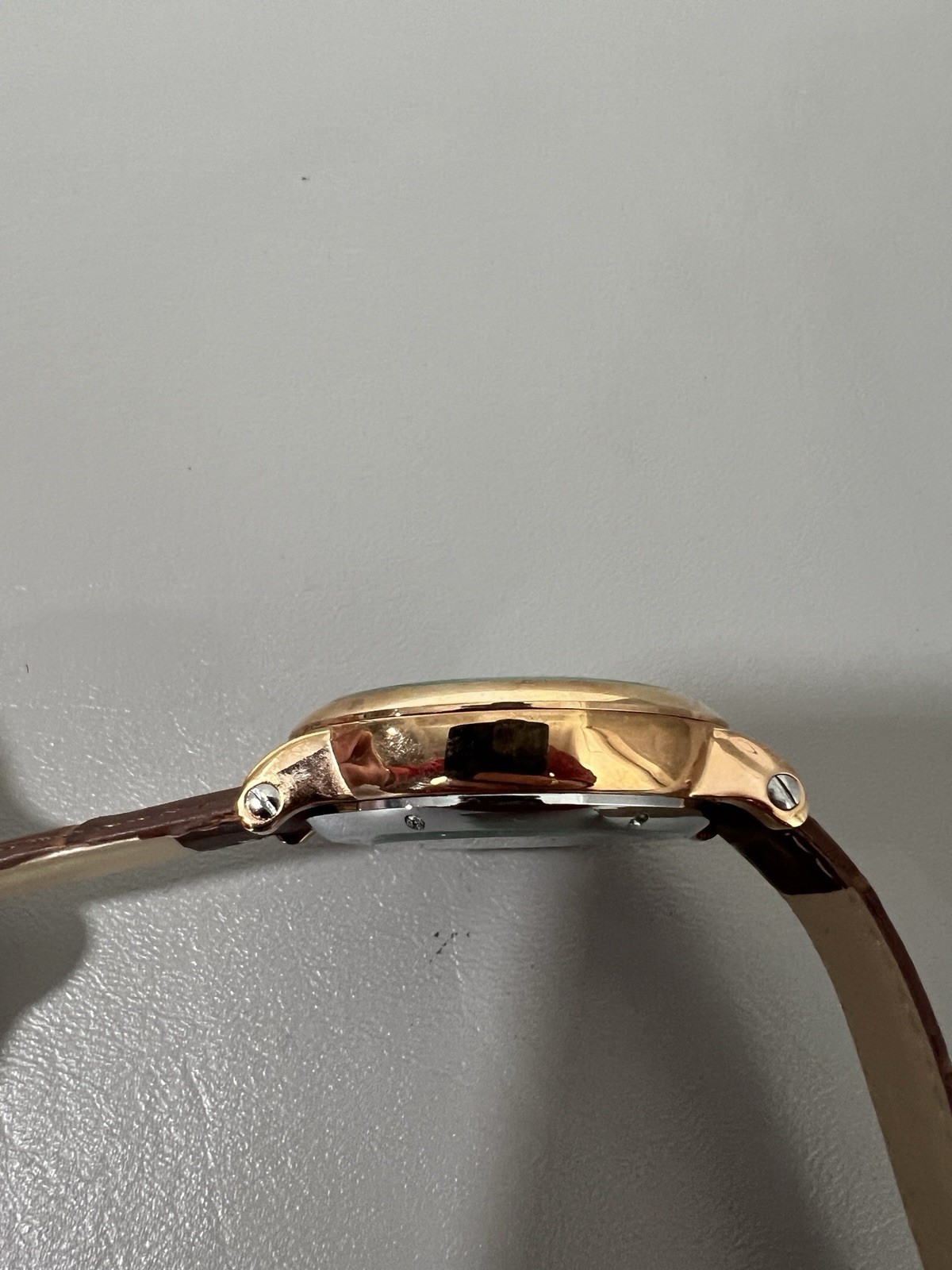 Cartier Mens Automatic Business Casual Watch Brown Leather Strap Rose Gold