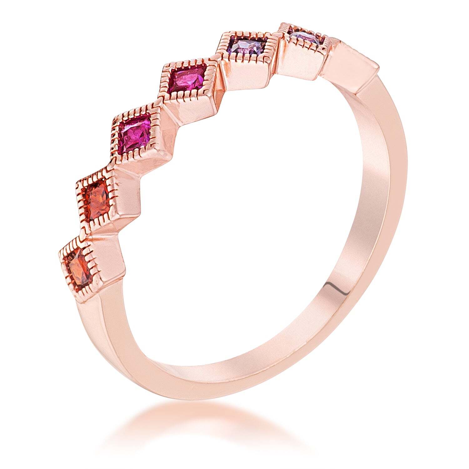 Rose Gold Plated Multi-Color Septem Princess Half Eternity Band Cubic Zirconia