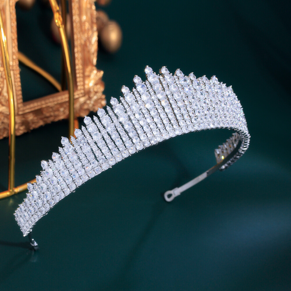Women Silver Plated Cubic Zirconia Wedding Bridal Queen Prom Pageant Tiara Crown