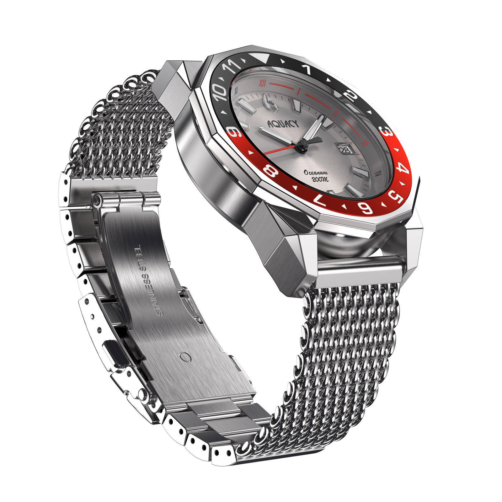 Aquacy Hei Matau Oceanum Men’s Automatic 200M Silver Dial Dive Watch ON.SL.BK.RD