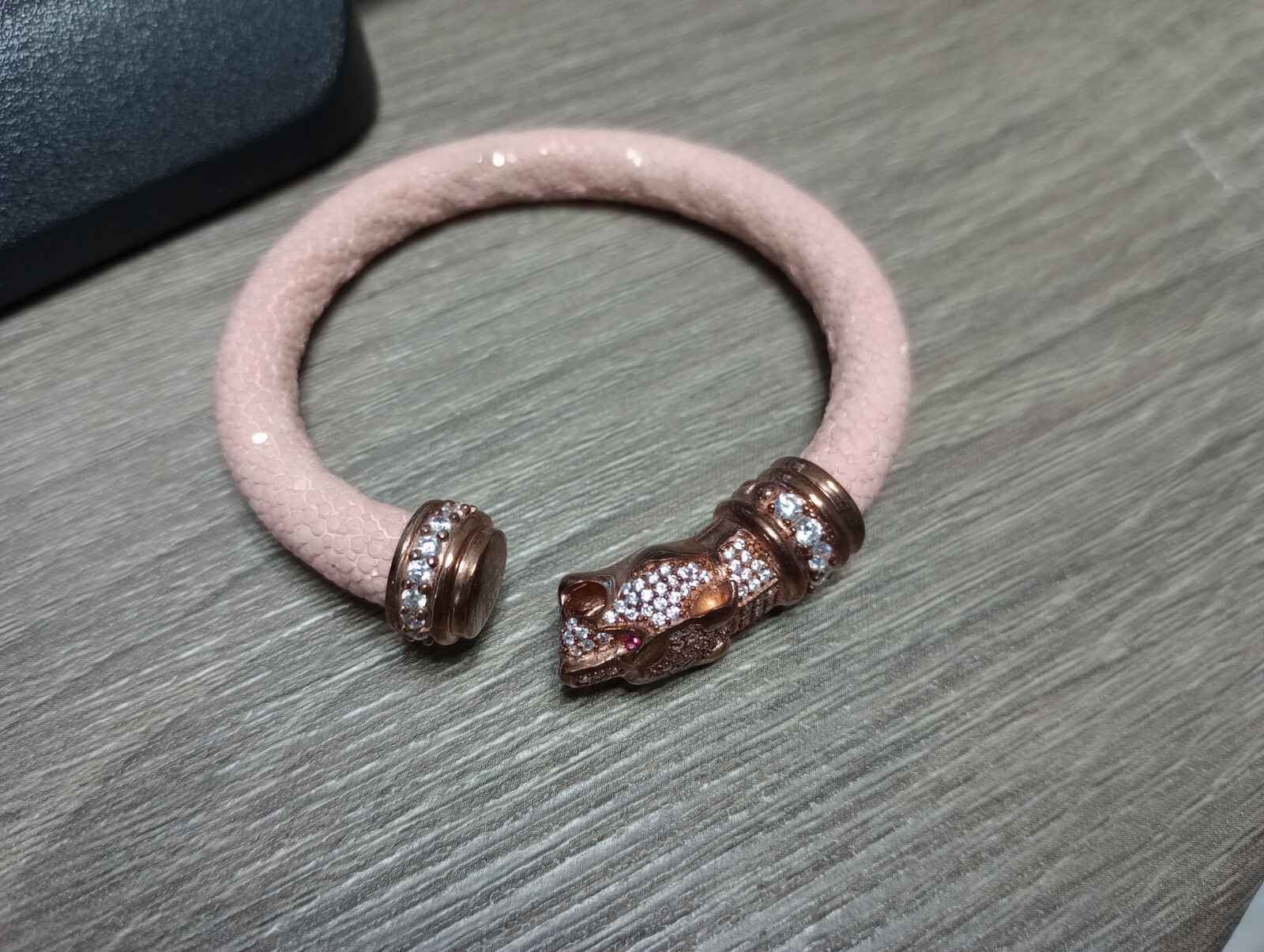 Cozmo 925 Sterling Silver Pink Stingray Leather Panther Bracelet 6″ Free Ship