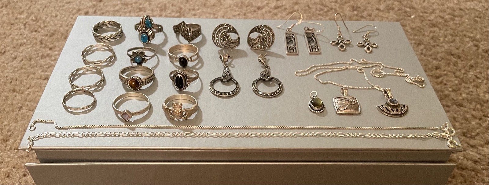 Vintage Sterling Silver 925 Jewelry Lot with Marcasite, Excellent Condition