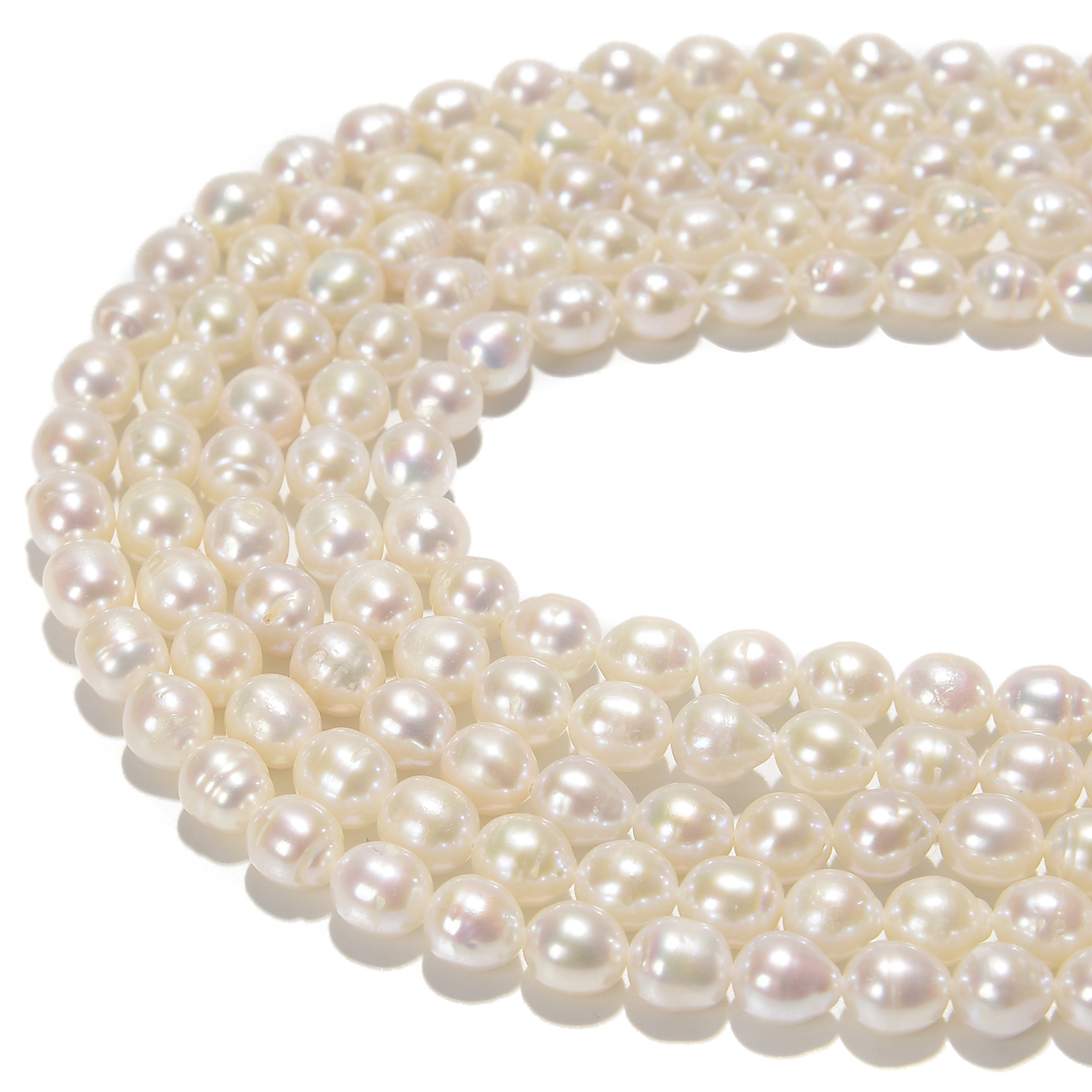 White Fresh Water Akoya Pearl Baroque Shape Beads Size 7x8mm 15.5” Strand