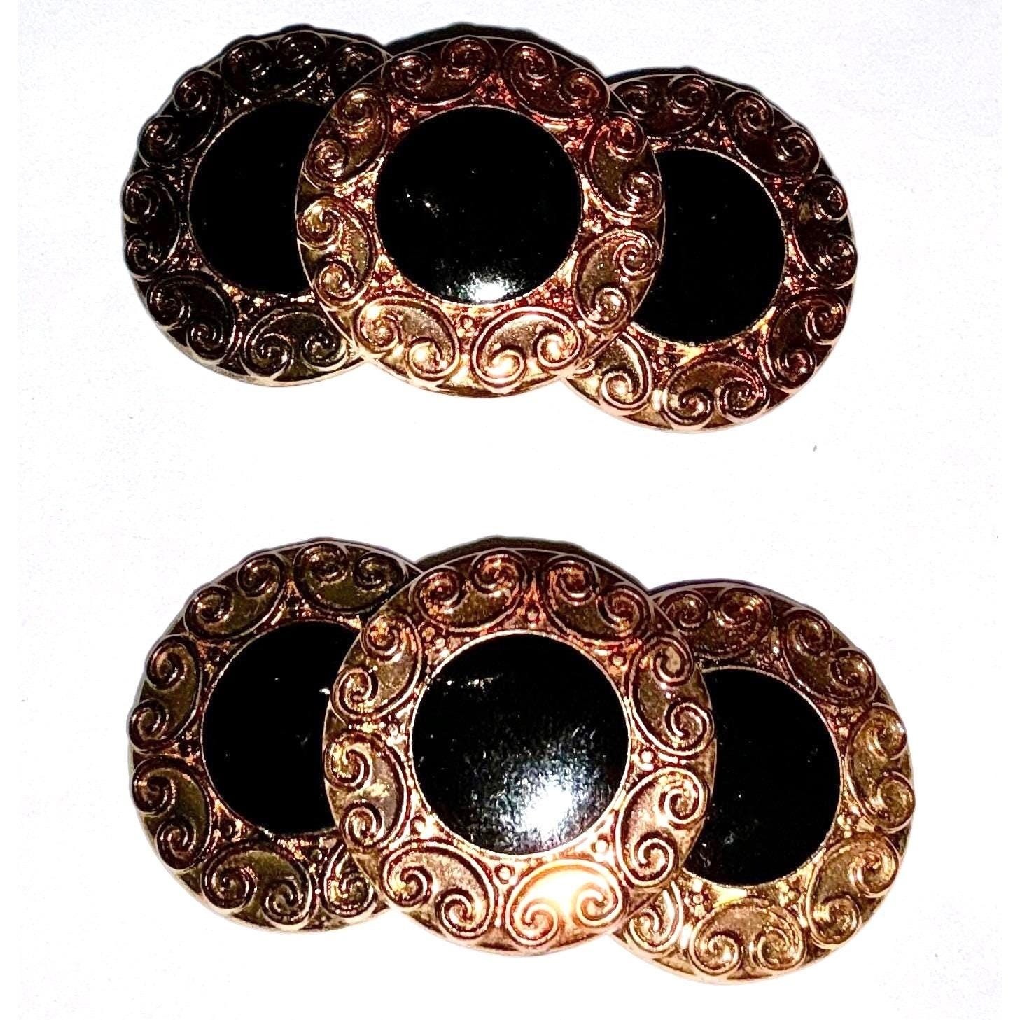 BLUETTE Made in France Pair vintage shoe clips black cabochon gold