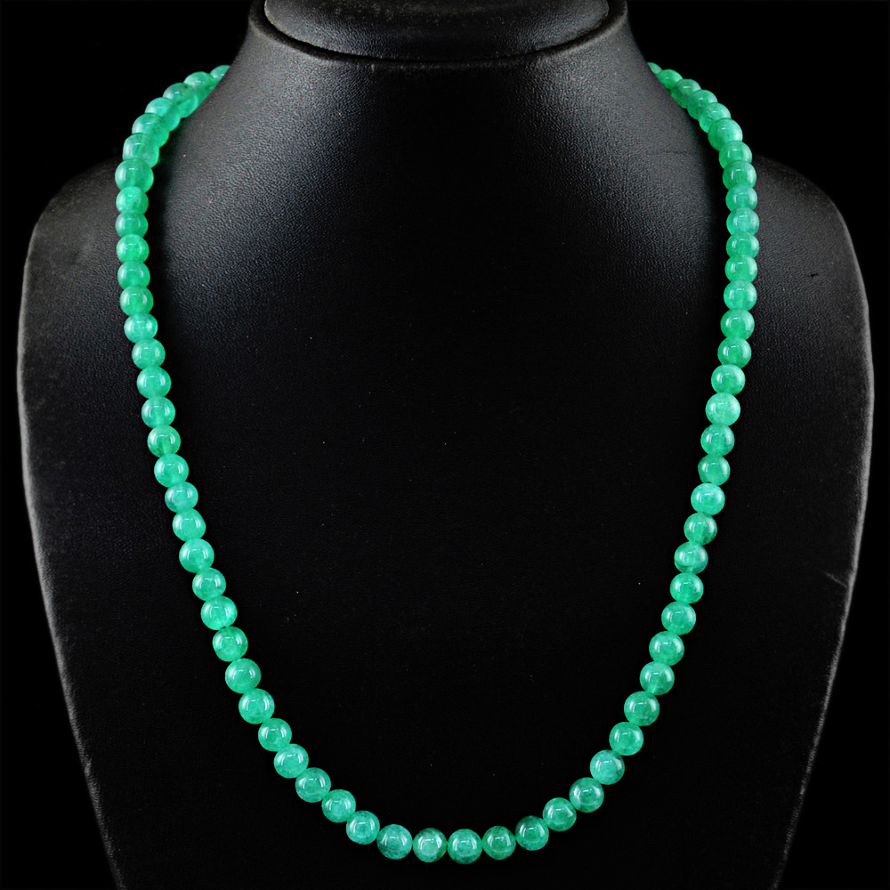 190.50 Cts Earth Mined Single Strand ENHANCED Emerald Round Beads Necklace (DG)