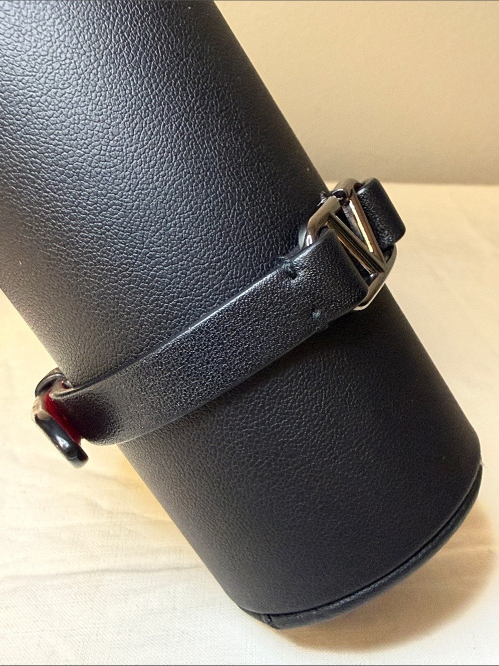 Valentino Garavani V Logo Leather Bracelet Black Red Bicolor Size 16cm