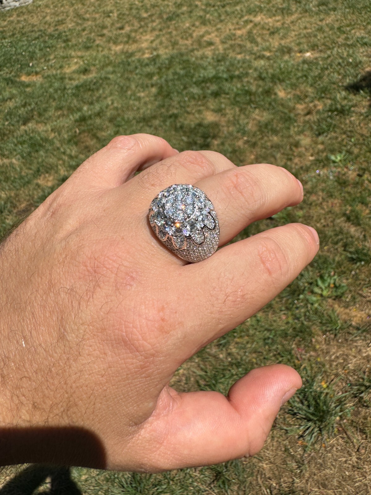 MOISSANITE Rapper Large Stone Dome Iced Hip Hop Ring 925 Silver Bust Down