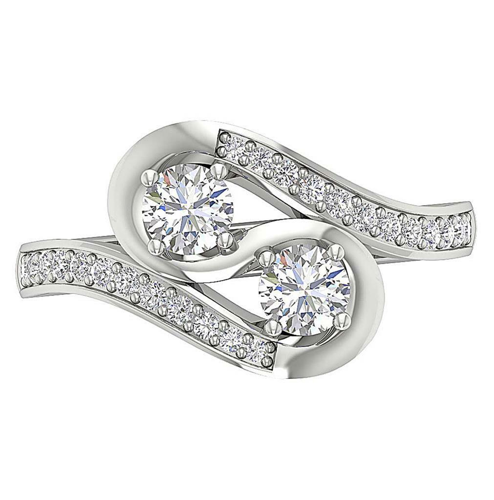 I1 G 1.00 Ct Round Cut Diamond Forever Us Two Stone Ring 14K White Gold 12.40 mm