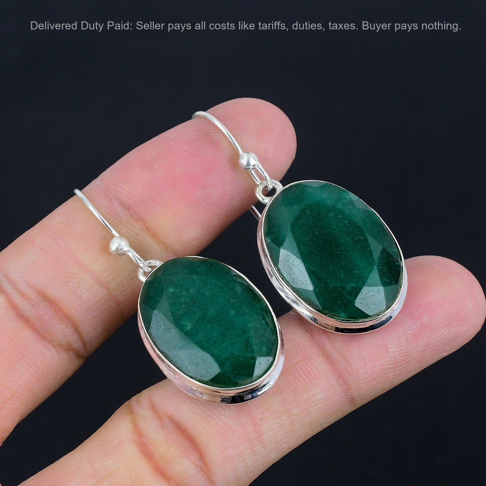 925 Silver Zambian Emrald Stone Elegant Dangling Mother New Earrings Jewelry