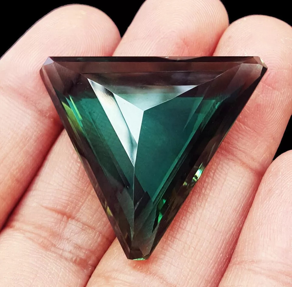 109.33 Ct Natural Brazilian Trillion Cut Green Topaz Loose Gemstone Certified
