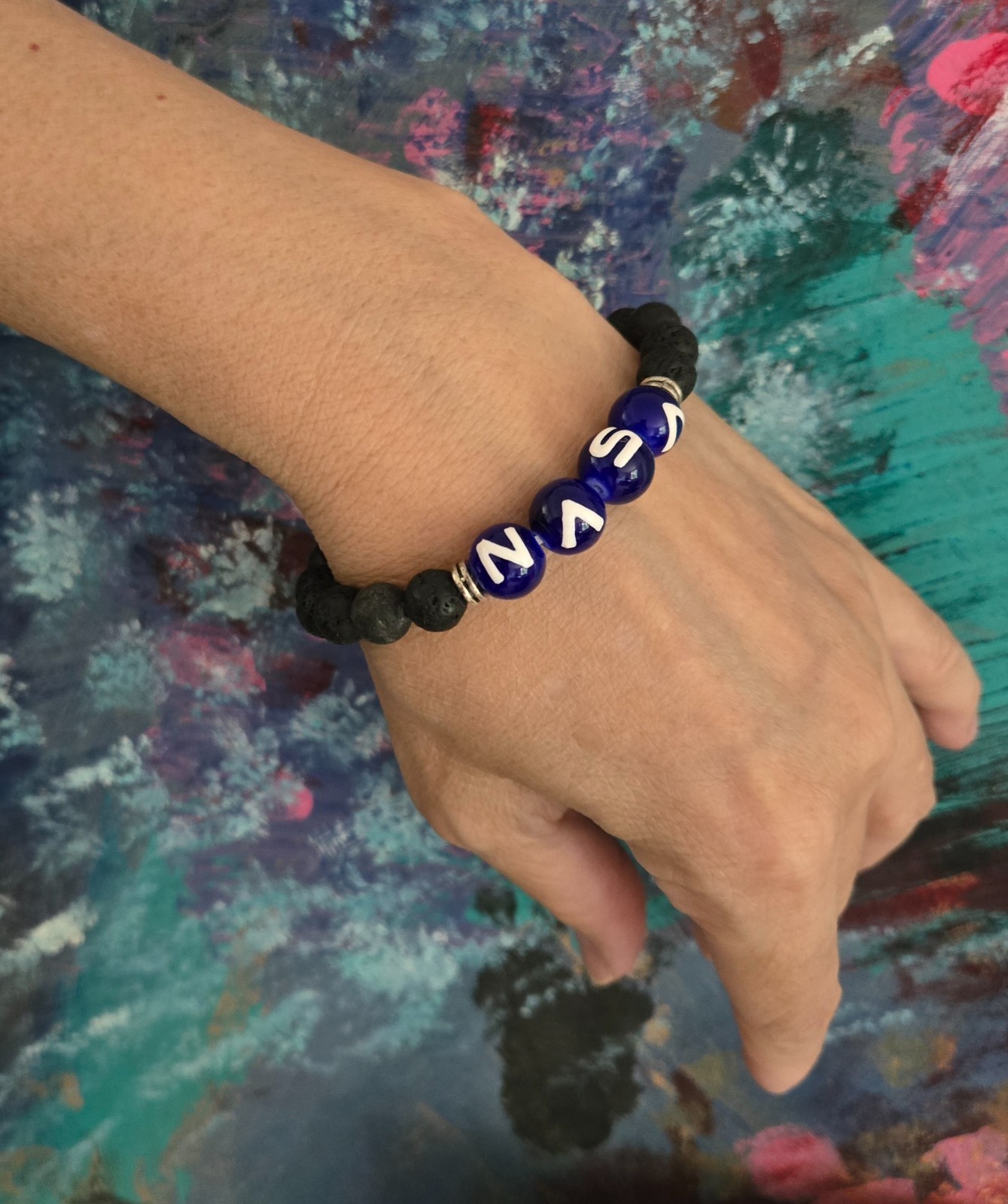 NASA Bracelet Astrology Science Fan Handmade Lava Beaded Stretch Bracelet